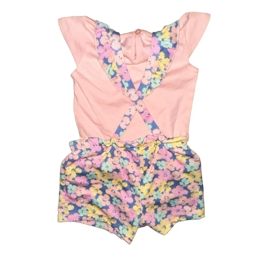 Wonder Nation Girls 12 Months Floral Jumpsuit With Bow Set New With Tags